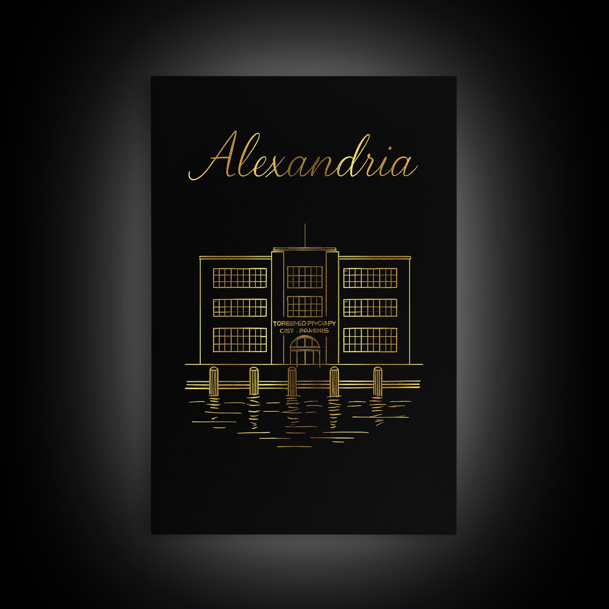 Alexandria Virginia Travel Poster, Canvas Print, Black Gold Minimalist Art, Alexandria Poster Print, Modern Wall Decor, Wanderlust Decor