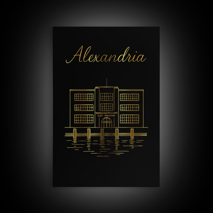 Alexandria Virginia Travel Poster, Canvas Print, Black Gold Minimalist Art, Alexandria Poster Print, Modern Wall Decor, Wanderlust Decor