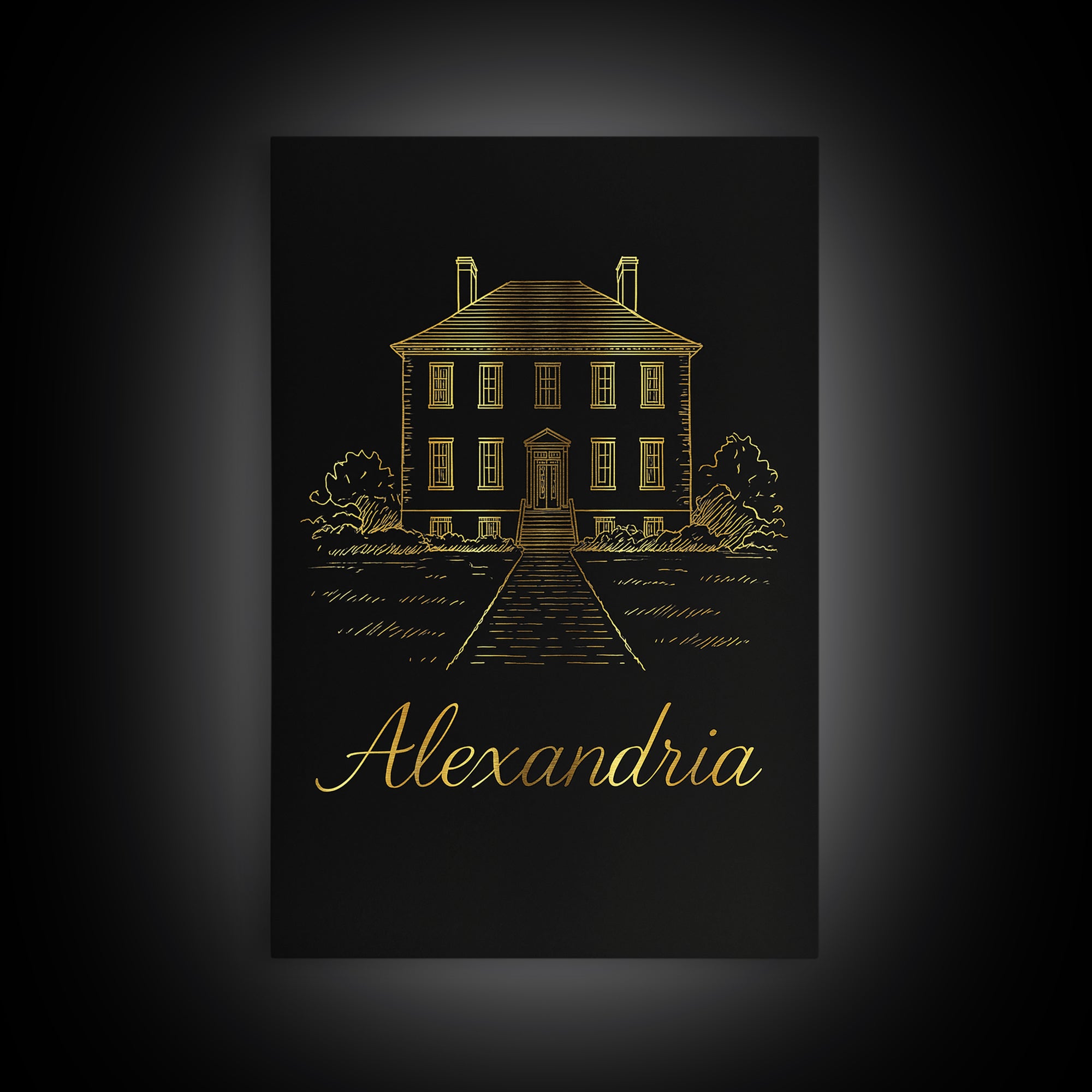 Alexandria Travel Poster, Canvas Print, Minimalist Gold Line Art, Alexandria Art Print, City Illustration, City Art Print, Wanderlust Decor