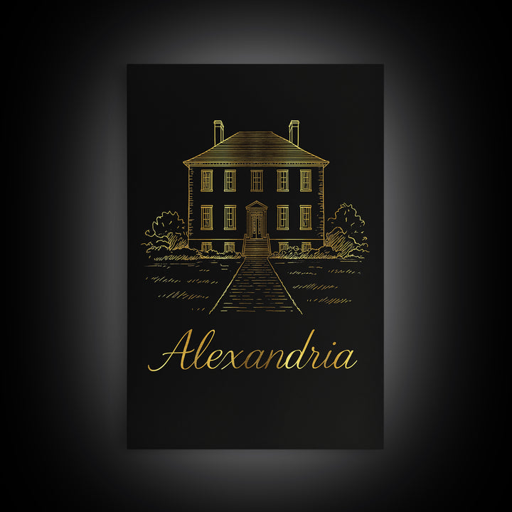 Alexandria Travel Poster, Canvas Print, Minimalist Gold Line Art, Alexandria Art Print, City Illustration, City Art Print, Wanderlust Decor
