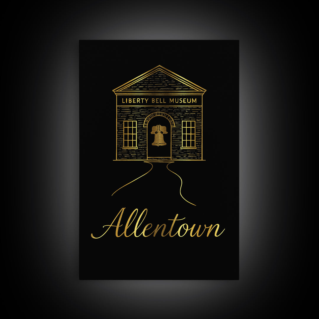Allentown Pennsylvania Travel Poster, Canvas Print, Black Gold Minimalist Art, Allentown Travel Art, Travel Print, Watercolor Urban Skyline