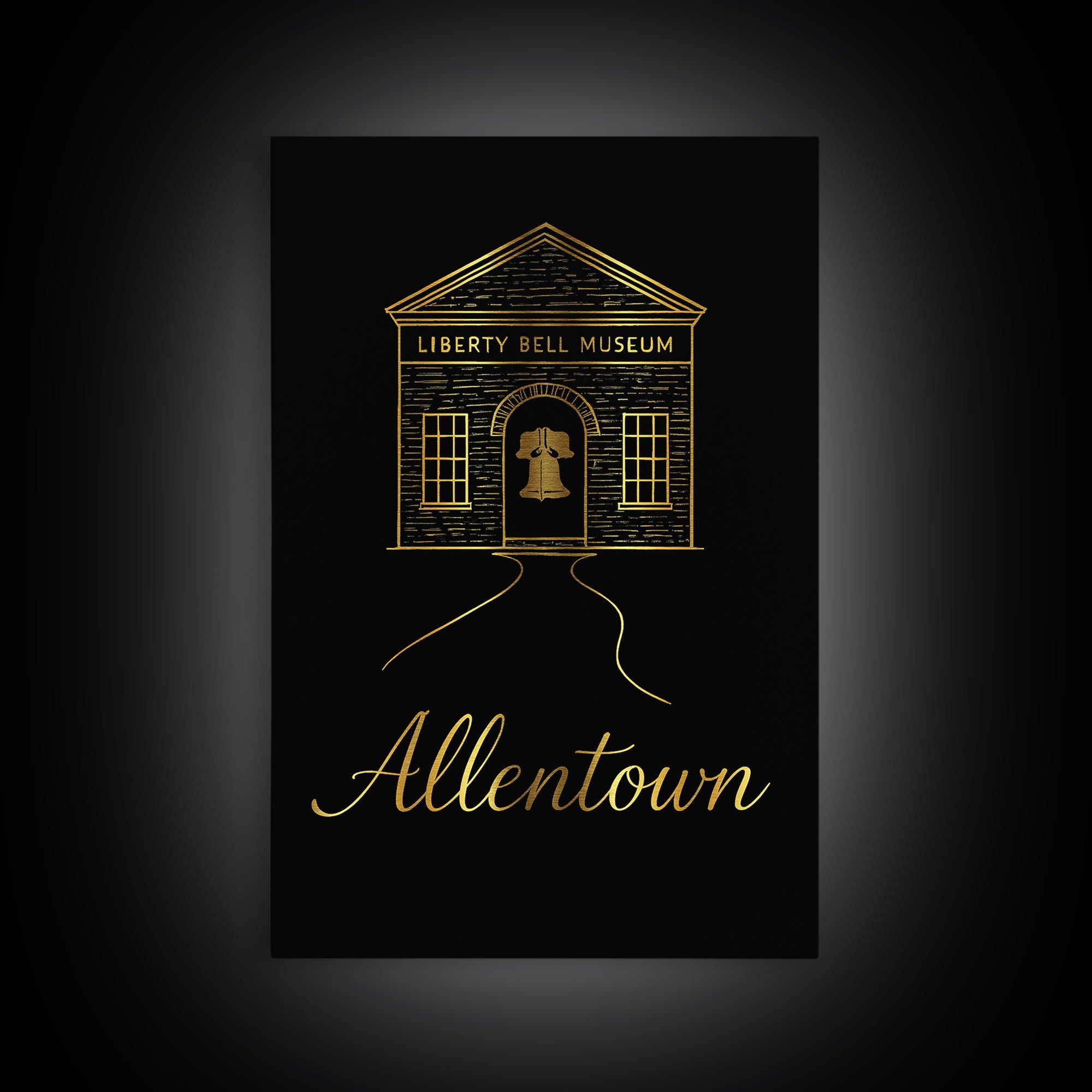 Allentown Pennsylvania Travel Poster, Canvas Print, Black Gold Minimalist Art, Allentown Travel Art, Travel Print, Watercolor Urban Skyline