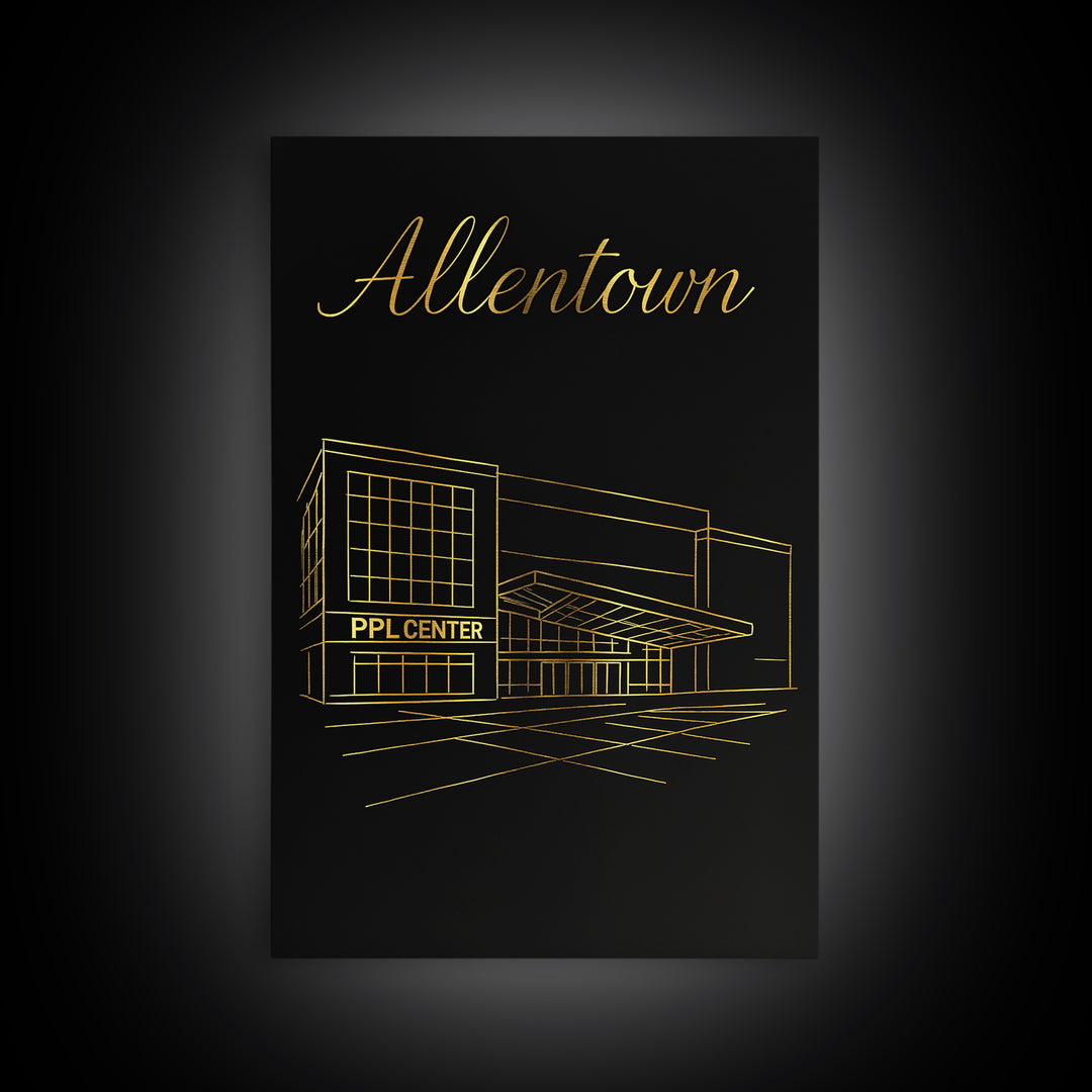 Allentown Travel Poster, Canvas Print, Minimalist Gold Line Art, Allentown Travel Art, Retro Travel Print, Wanderlust Decor, City Poster