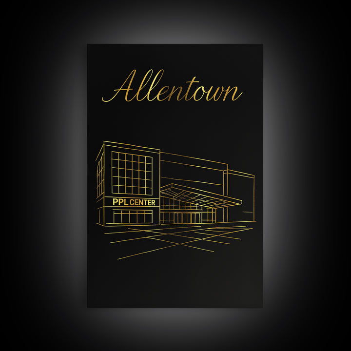 Allentown Travel Poster, Canvas Print, Minimalist Gold Line Art, Allentown Travel Art, Retro Travel Print, Wanderlust Decor, City Poster