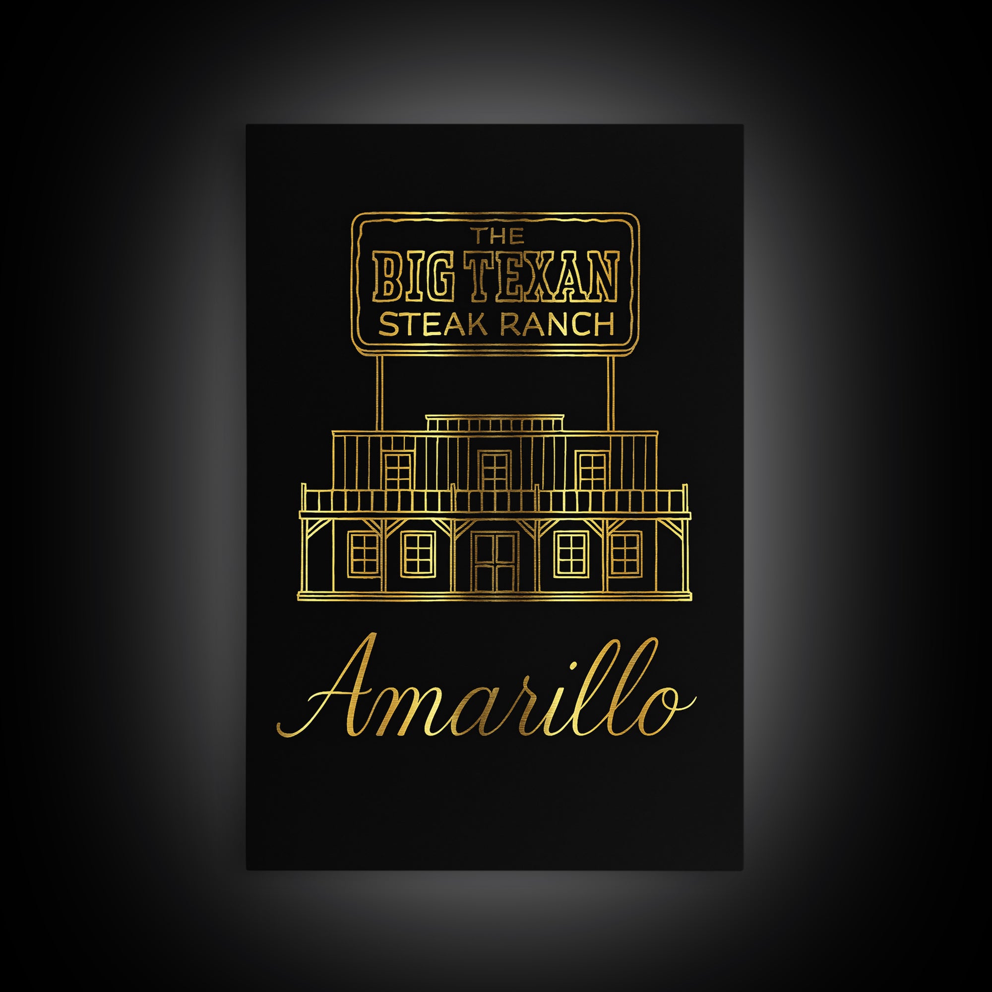 Amarillo Texas Travel Poster, Canvas Print, Minimalist Gold Line Art, Amarillo Poster Print, Gift For Travelers, Mid Century Wall Art