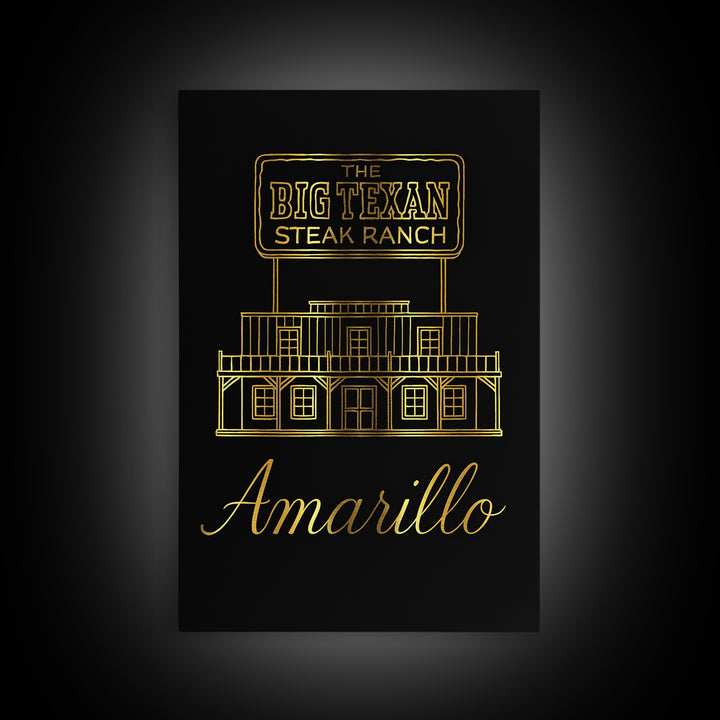 Amarillo Texas Travel Poster, Canvas Print, Minimalist Gold Line Art, Amarillo Poster Print, Gift For Travelers, Mid Century Wall Art