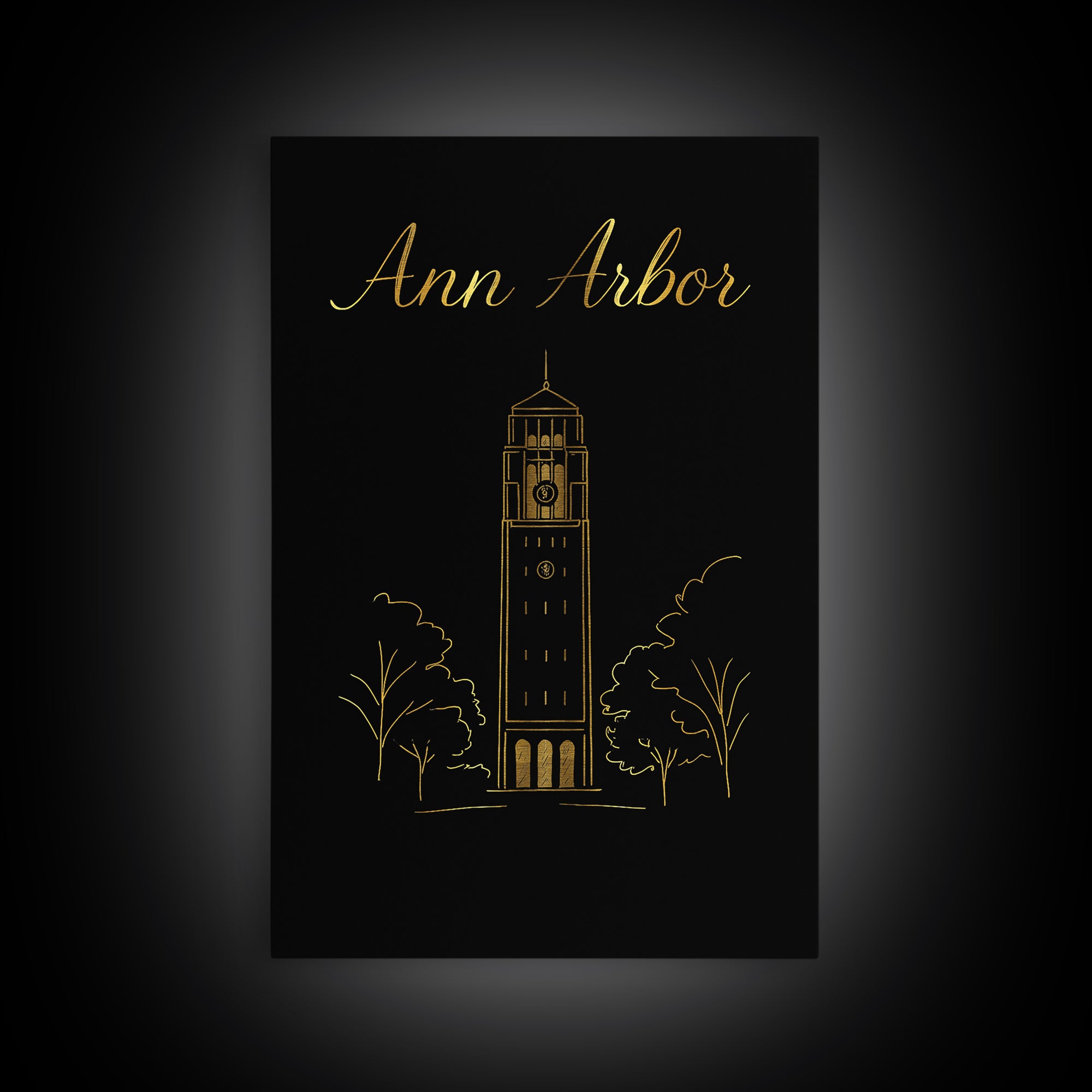 Ann Arbor Michigan Travel Poster, Canvas Print, Minimalist Gold Line Art, Ann Arbor Art Print, Art Print, Wall Decor, City Travel Prints
