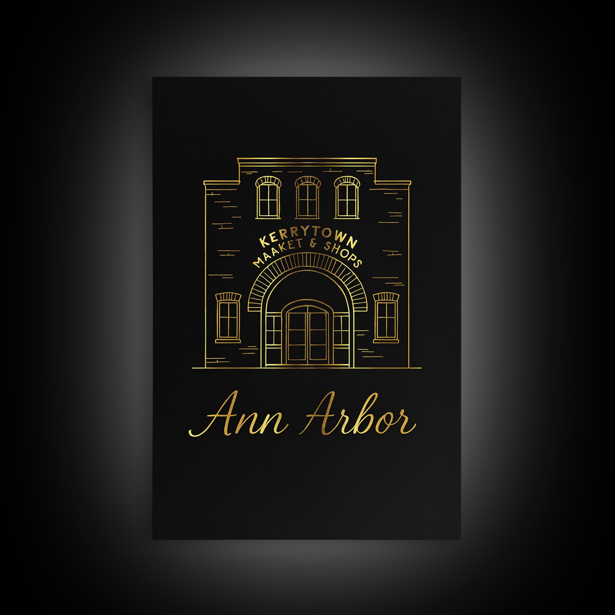 Ann Arbor Travel Poster, Framed Canvas Print, Minimalist Gold Line Art, Ann Arbor Wall Art, Retro Travel Print, Travel Wall Decor