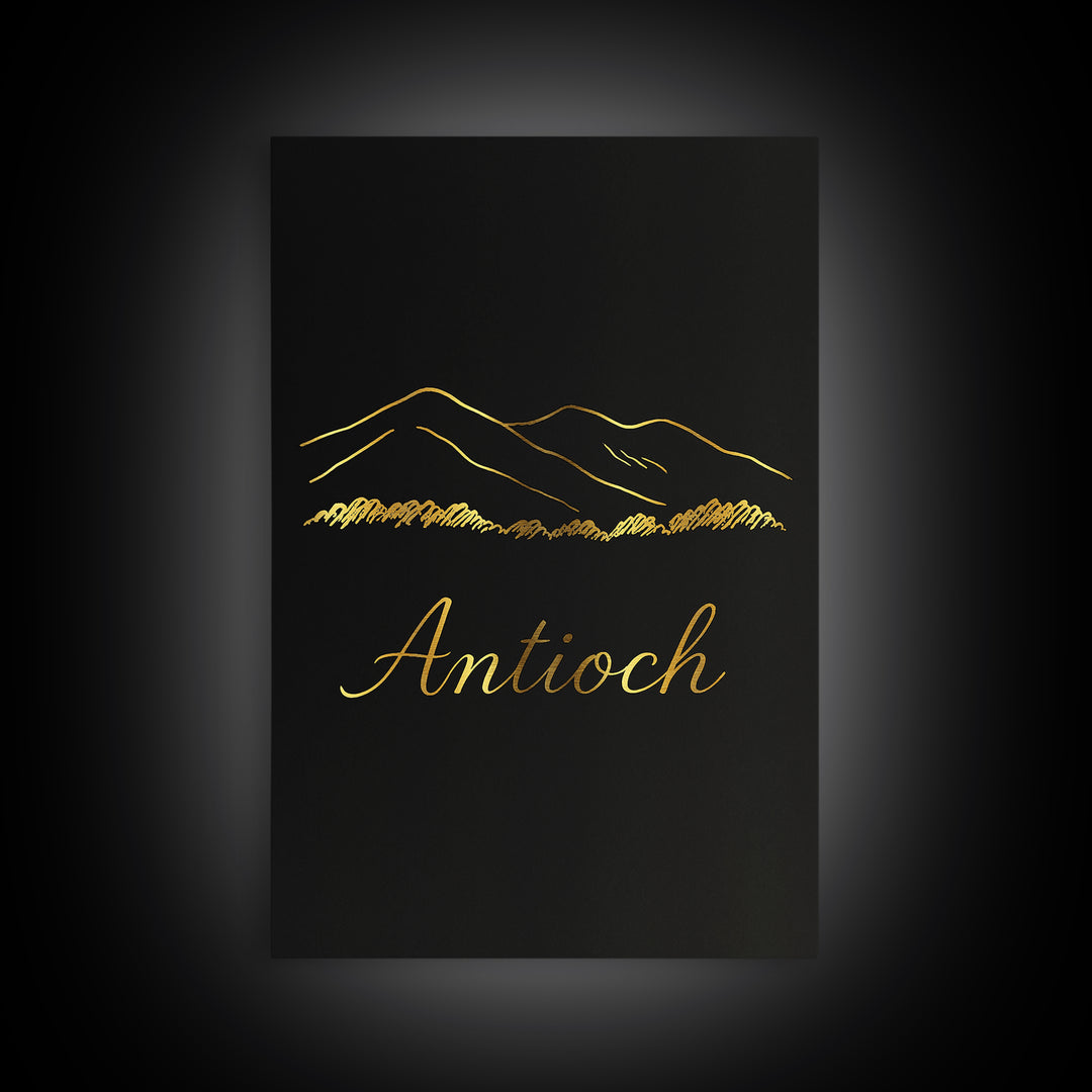 Antioch Travel Poster, Framed Canvas Print, Minimalist Gold Line Art, Antioch Travel Art, Watercolor Cityscape, Travel Poster Art