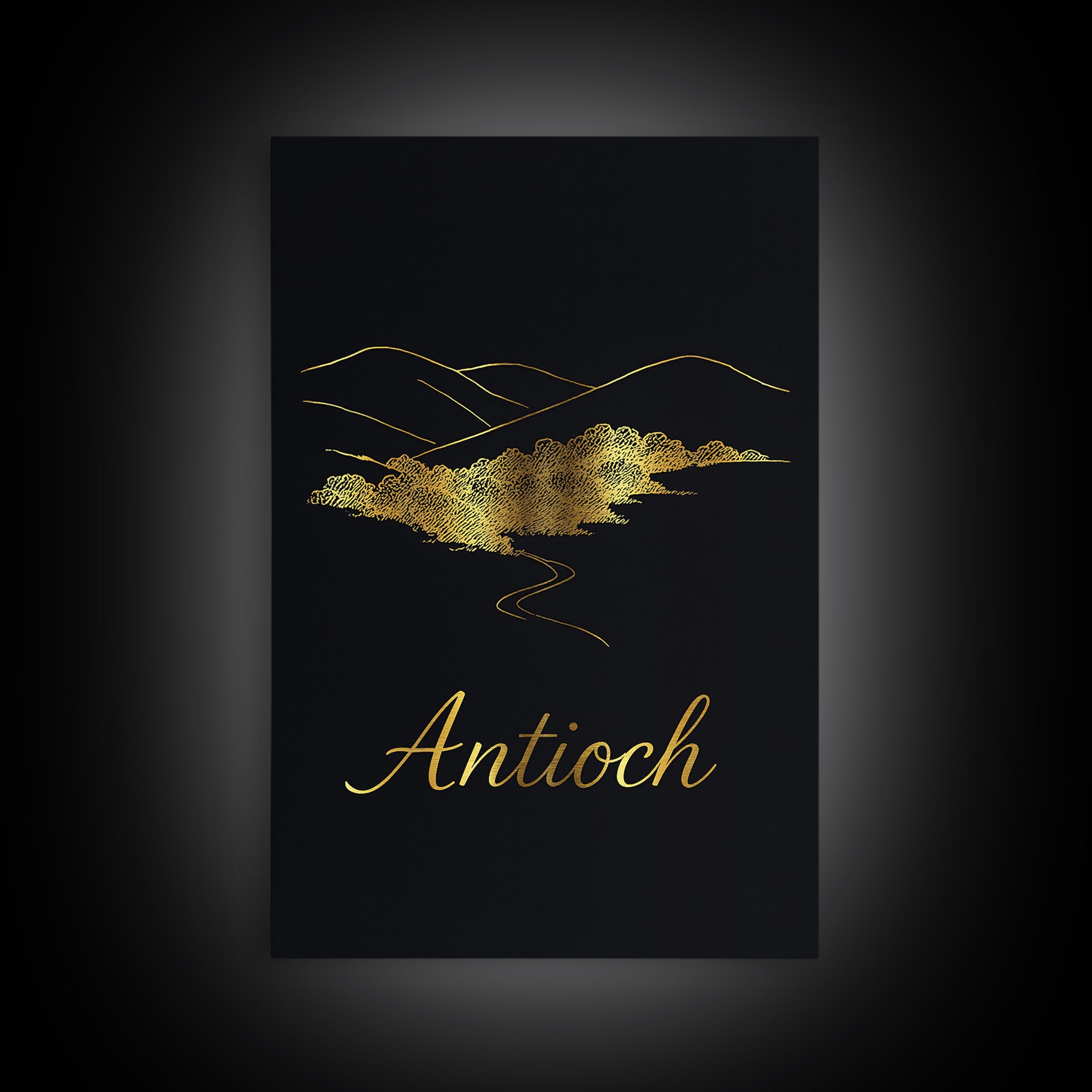 Antioch Travel Poster, Framed Canvas Print, Minimalist Gold Line Art, Antioch Poster Print, Retro Travel Print, Vintage City Art