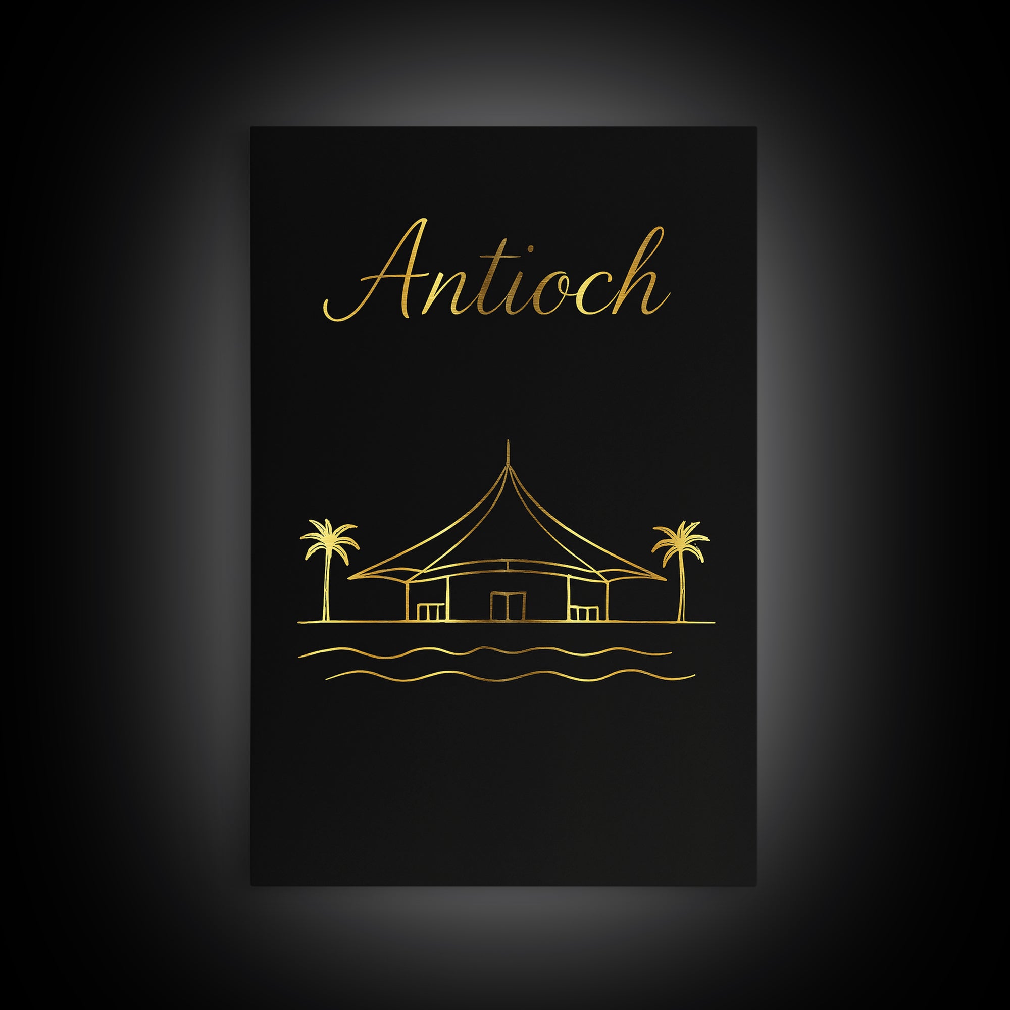 Antioch Travel Poster, Canvas Print, Gold Outline Poster Art, Antioch Travel Art, Watercolor Urban Skyline, Mid Century Wall Art, Home Decor