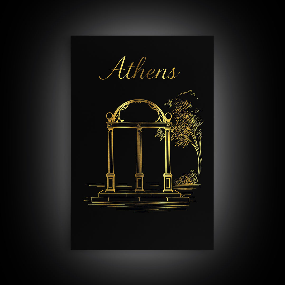 Athens Travel Poster, Framed Canvas Print, Minimalist Gold Line Art, Athens Travel Art, Vintage Travel Art, Travel Wall Art, Travel Gift