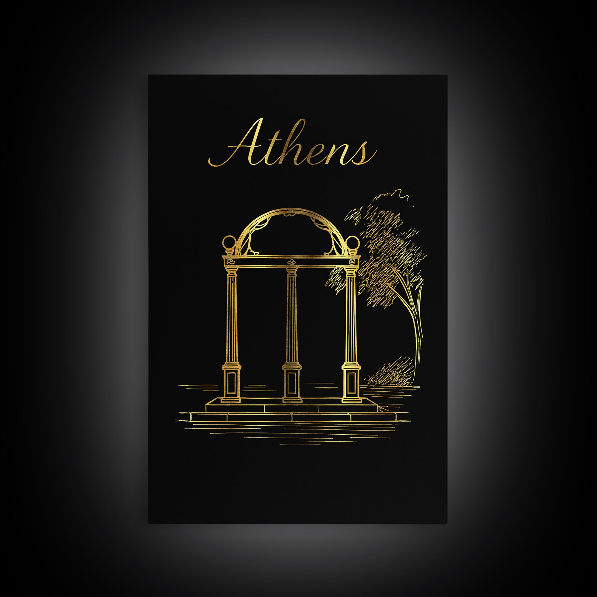 Athens Travel Poster, Framed Canvas Print, Minimalist Gold Line Art, Athens Travel Art, Vintage Travel Art, Travel Wall Art, Travel Gift