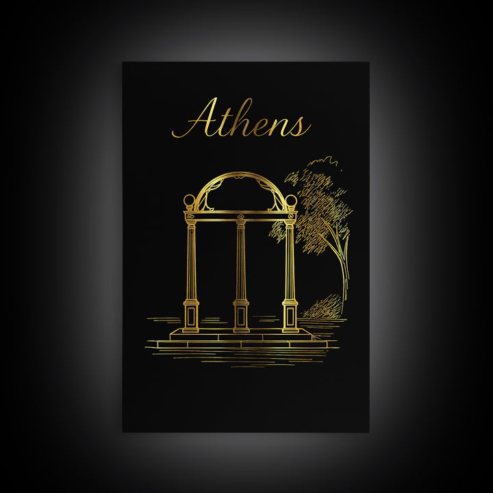 Athens Travel Poster, Framed Canvas Print, Minimalist Gold Line Art, Athens Travel Art, Vintage Travel Art, Travel Wall Art, Travel Gift