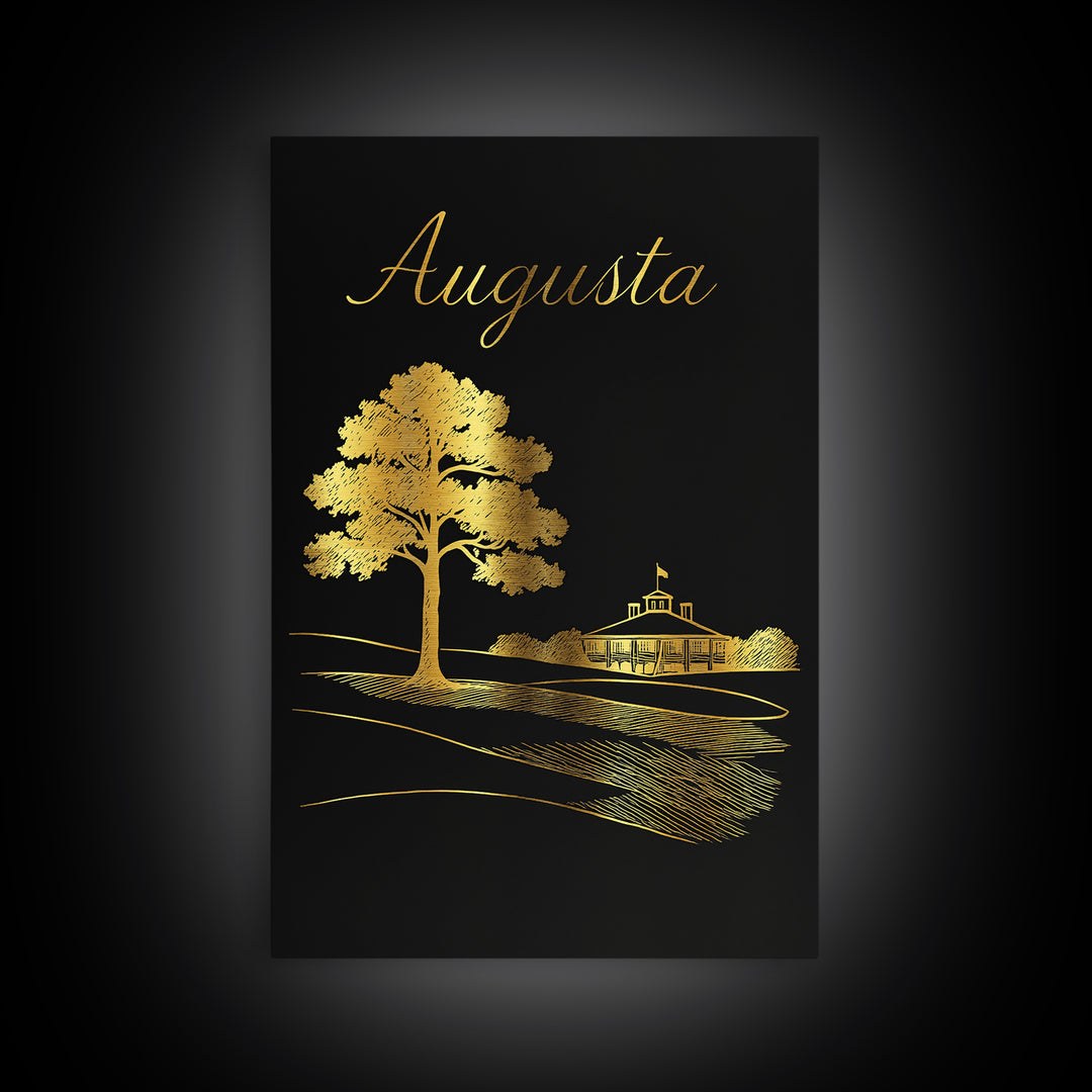 Augusta Georgia Travel Poster, Framed Canvas Print, Dark Minimalist Wall Art, Augusta City Art, Mid Century Wall Art, Living Room Wall Art