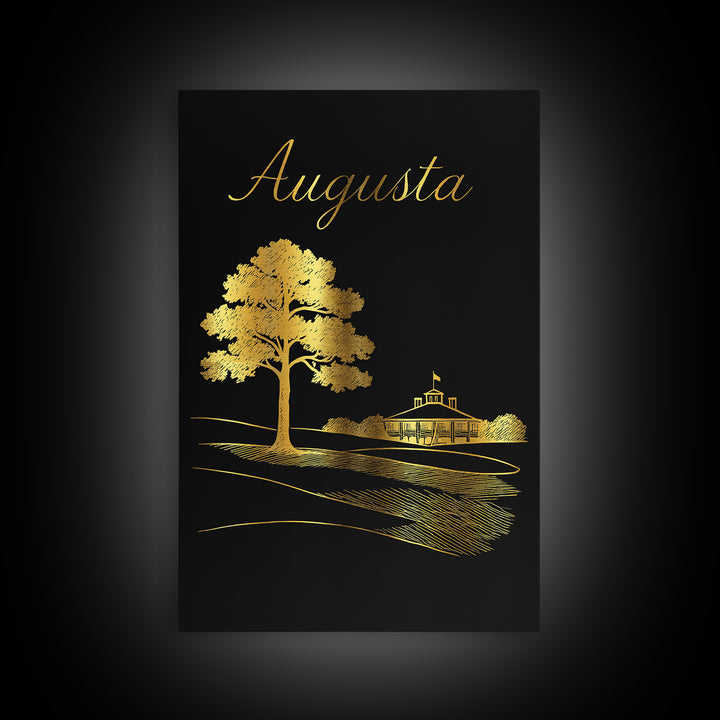 Augusta Georgia Travel Poster, Framed Canvas Print, Dark Minimalist Wall Art, Augusta City Art, Mid Century Wall Art, Living Room Wall Art
