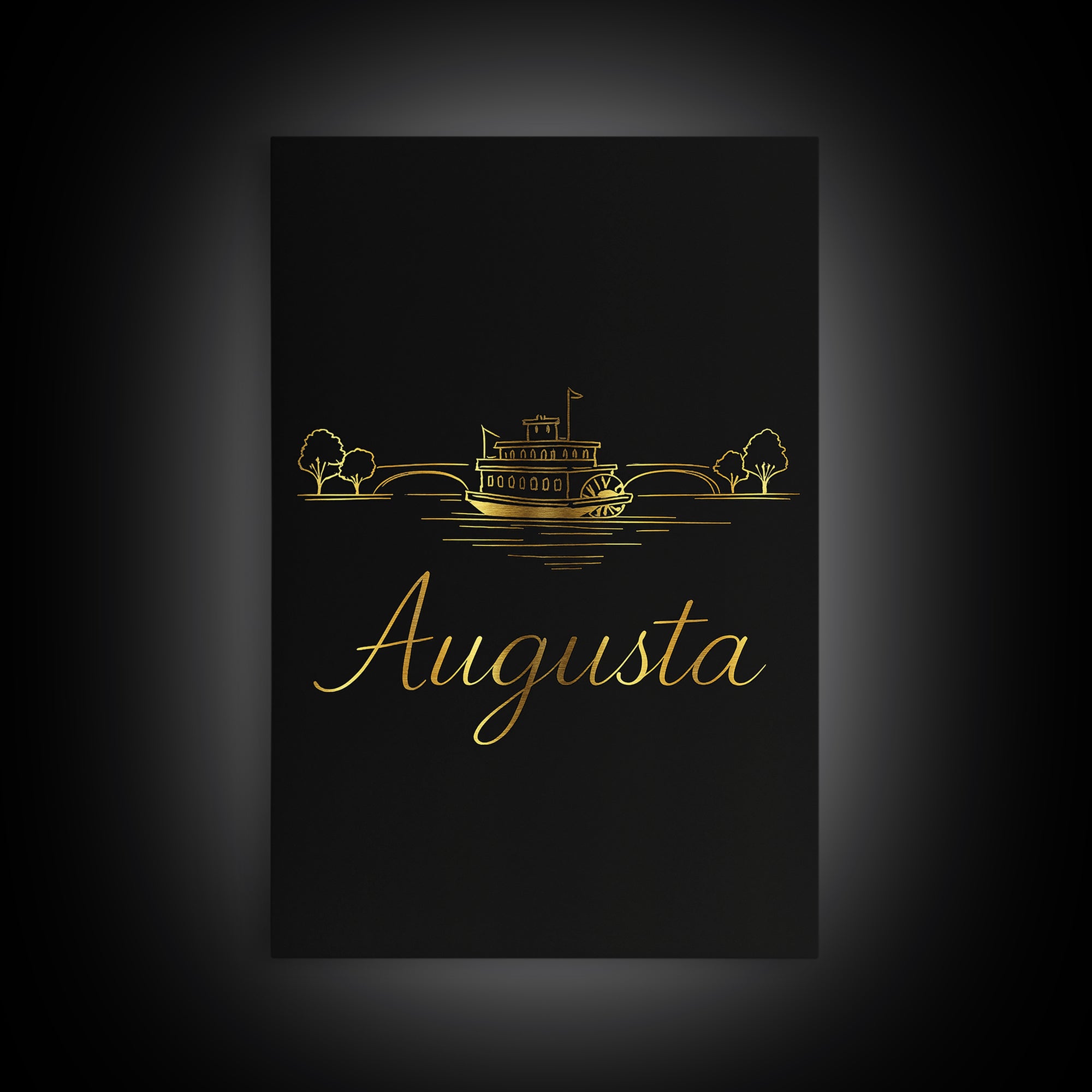 Augusta Travel Poster, Canvas Print, Gold Outline Poster Art, Augusta Travel Art, Retro Travel Print, City Art, Watercolor Skyline Art