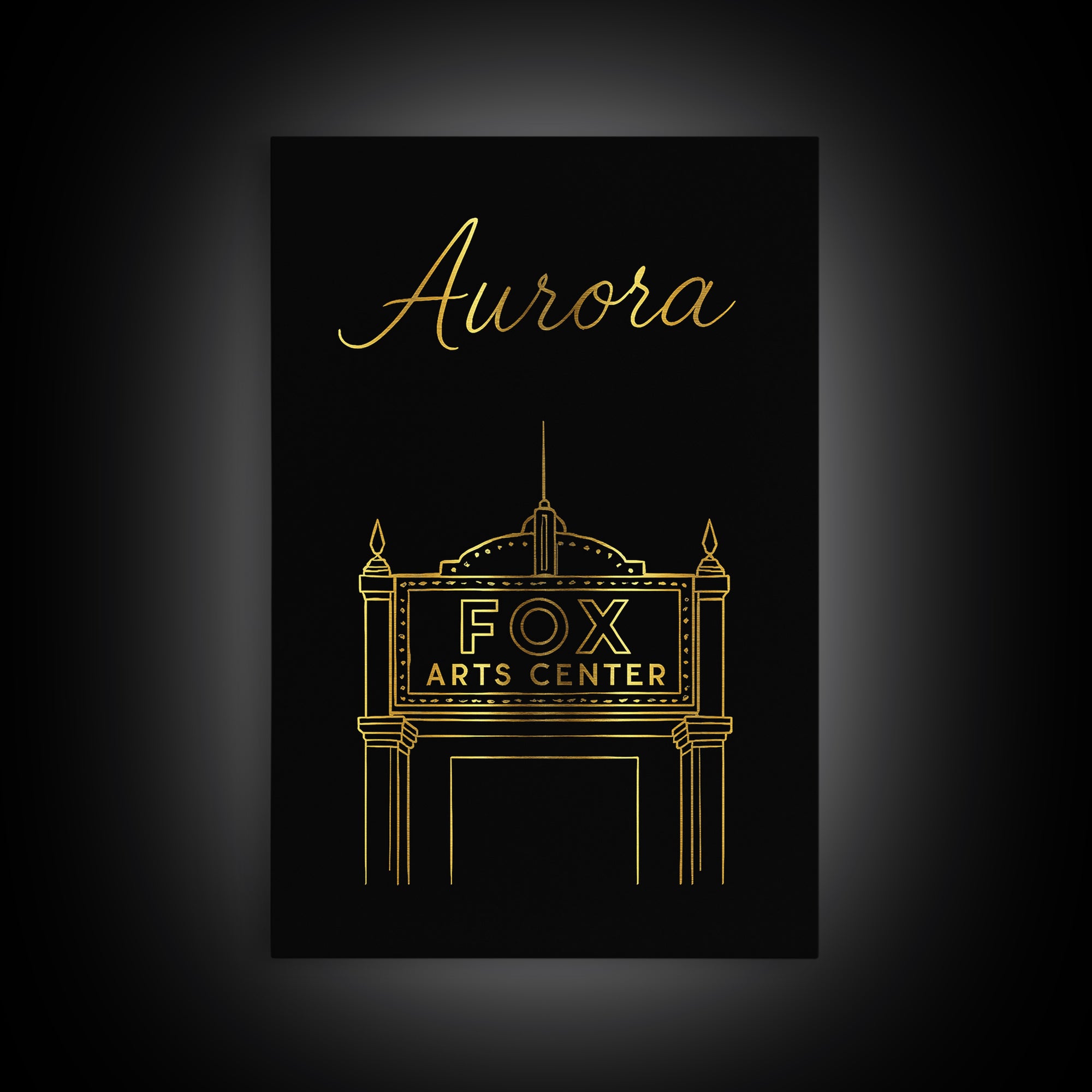 Aurora Travel Poster, Canvas Print, Gold Outline Poster Art, Aurora City Art, City Travel Prints, Home Office Decor, City Art Print