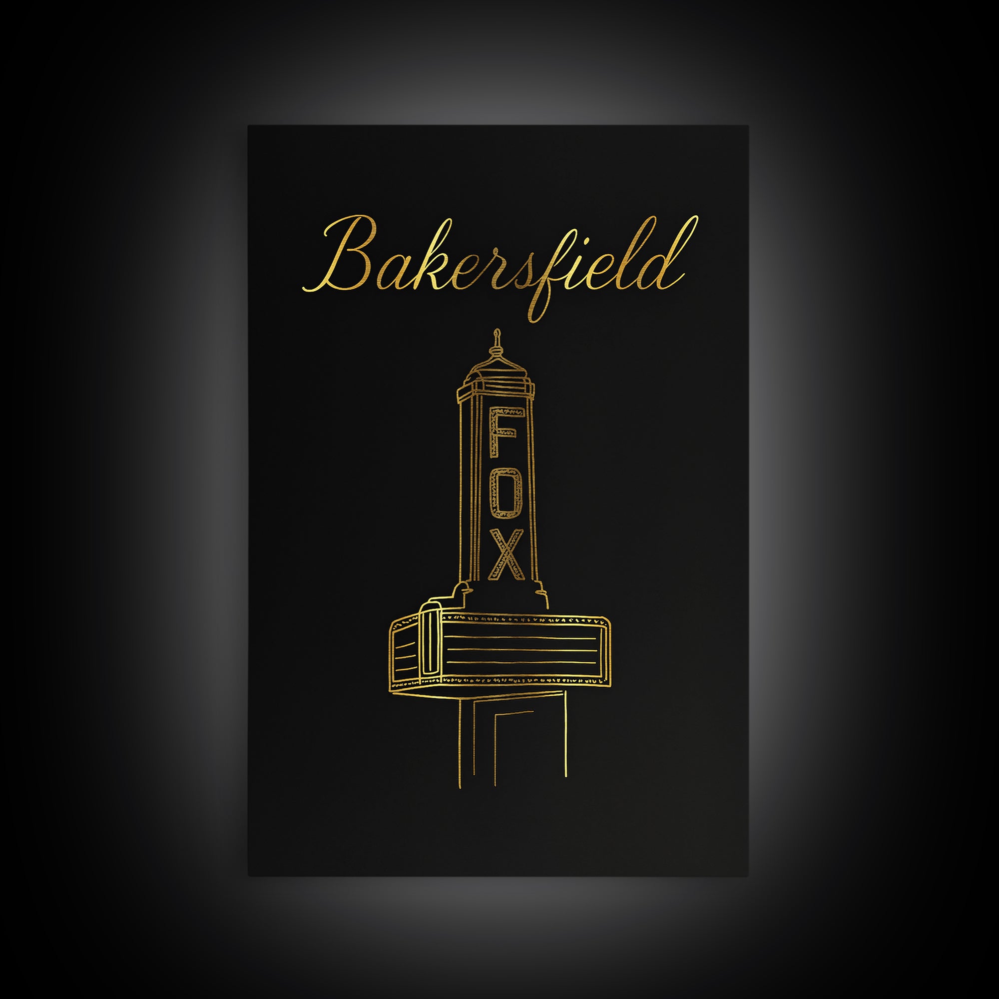 Bakersfield California Travel Poster, Canvas Print, Minimalist Gold Line Art, Bakersfield Travel Art, Watercolor Downtown Skyline