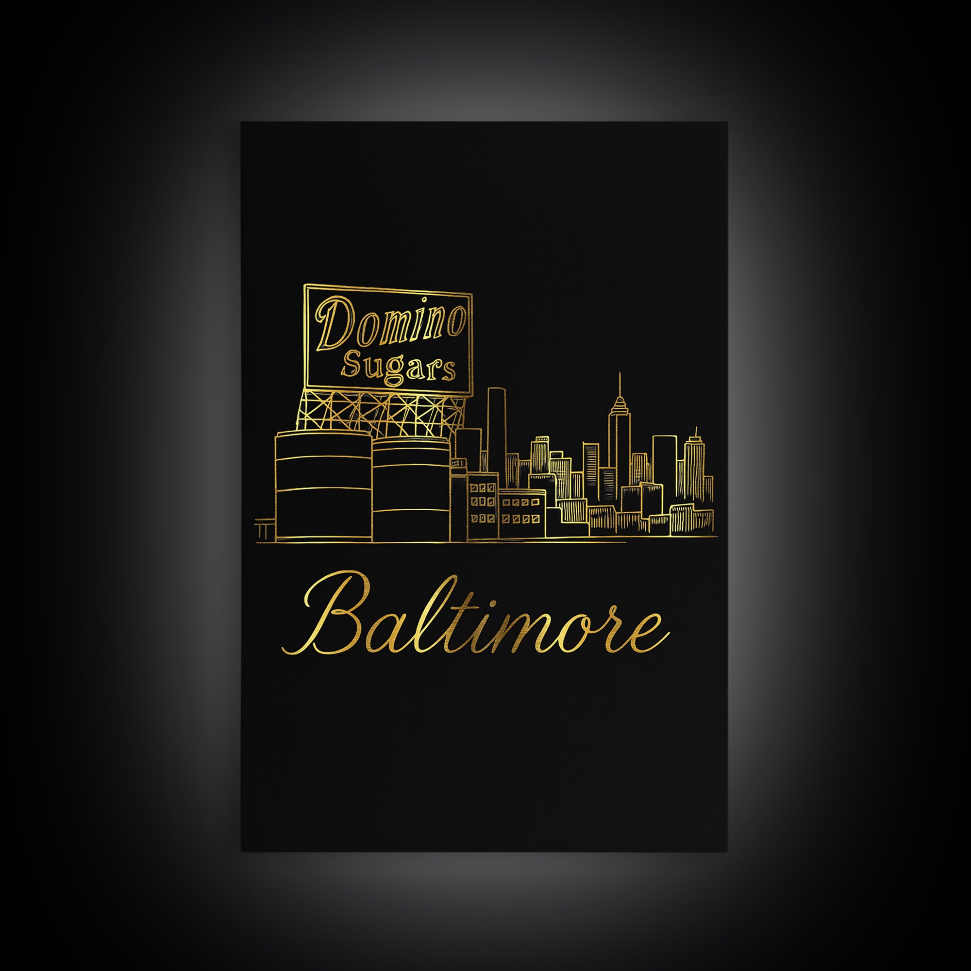 Baltimore Maryland Travel Poster, Framed Canvas Print, Dark Minimalist Wall Art, Baltimore City Art, Gift For Travelers, Fine Art Print