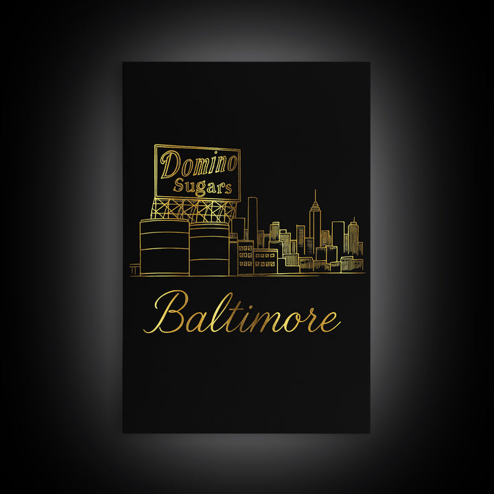Baltimore Maryland Travel Poster, Framed Canvas Print, Dark Minimalist Wall Art, Baltimore City Art, Gift For Travelers, Fine Art Print