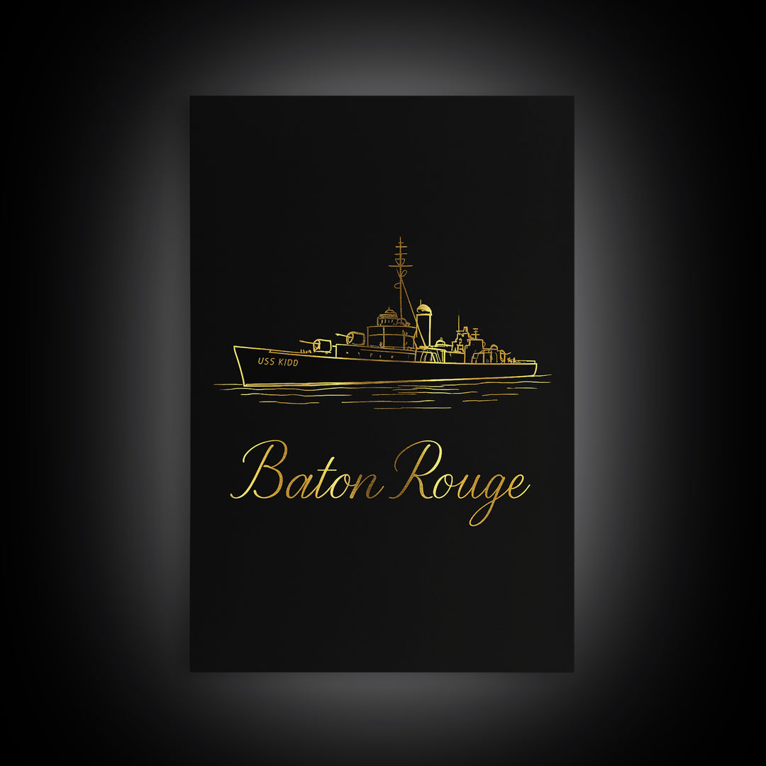 Baton Rouge Louisiana Travel Poster, Canvas Print, Minimalist Gold Line Art, Baton Rouge Art Print, Gift For Travelers, Wanderlust Decor
