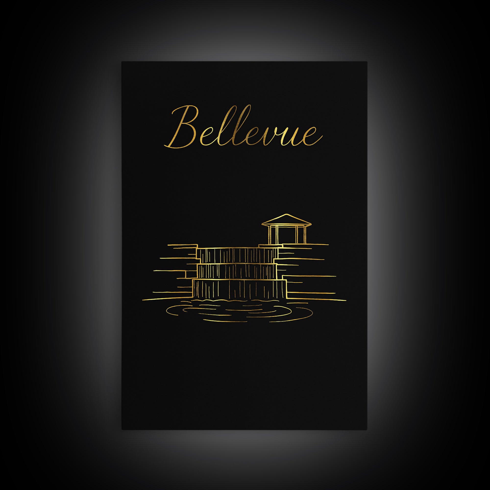 Bellevue Washington Travel Poster, Canvas Print, Gold Outline Poster Art, Bellevue City Art, Office Decor, Fine Art Print, Travel Posters