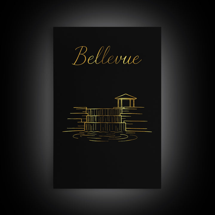 Bellevue Washington Travel Poster, Canvas Print, Gold Outline Poster Art, Bellevue City Art, Office Decor, Fine Art Print, Travel Posters