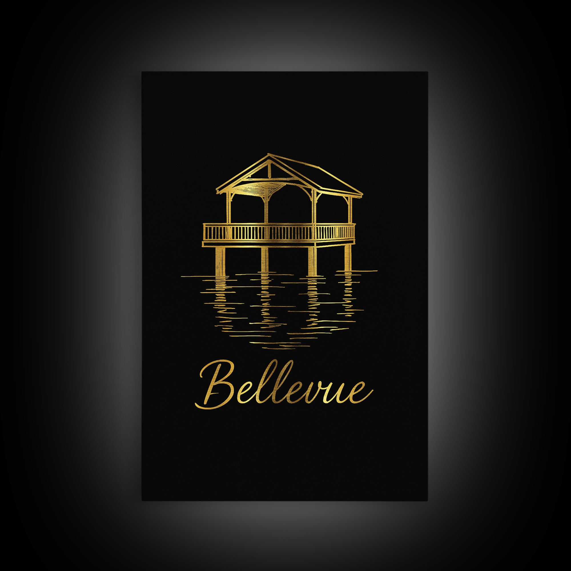 Bellevue Travel Poster, Framed Canvas Print, Dark Minimalist Wall Art, Bellevue City Art, Home Office Decor, Travel Poster Set
