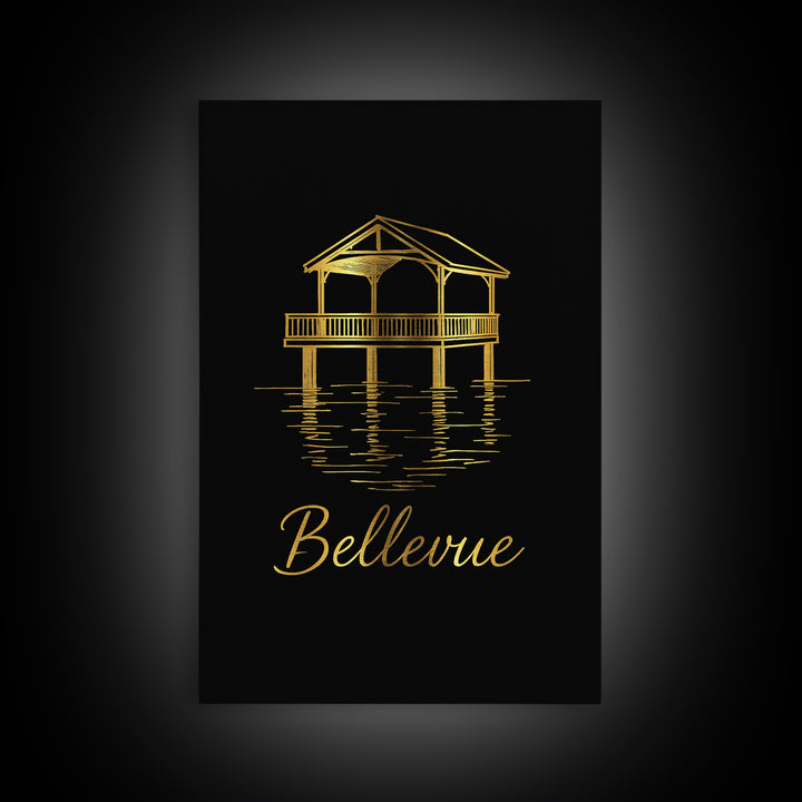 Bellevue Travel Poster, Framed Canvas Print, Dark Minimalist Wall Art, Bellevue City Art, Home Office Decor, Travel Poster Set