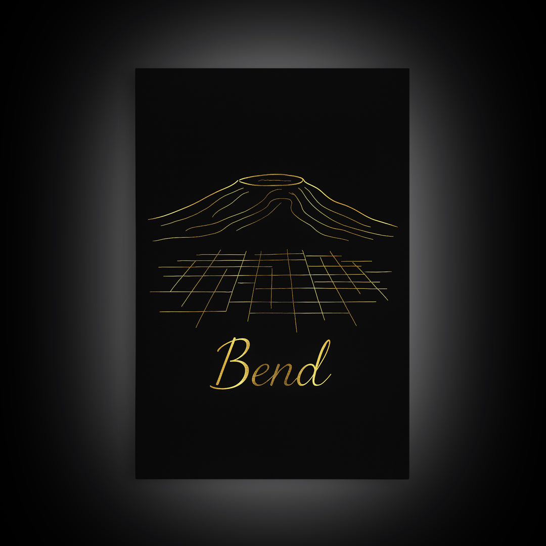 Bend Travel Poster, Canvas Print, Gold Outline Poster Art, Bend City Art, Living Room Wall Art, Travel Poster Set, Eclectic Wall Decor