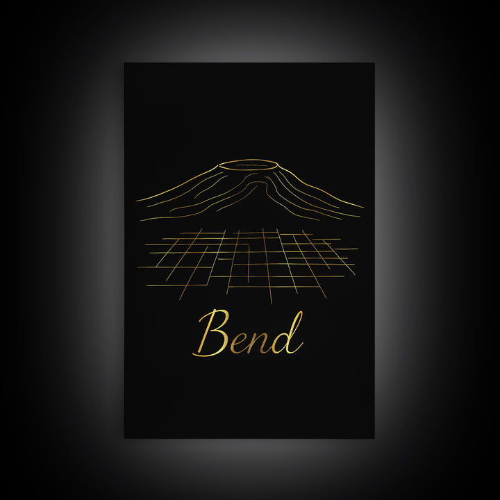 Bend Travel Poster, Canvas Print, Gold Outline Poster Art, Bend City Art, Living Room Wall Art, Travel Poster Set, Eclectic Wall Decor