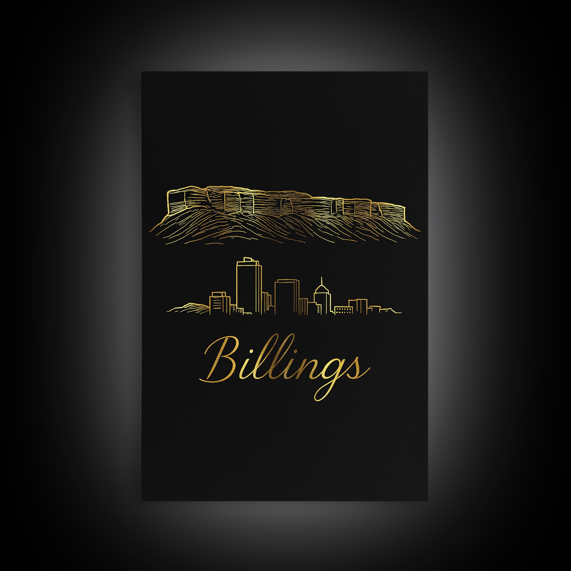 Billings Montana Travel Poster, Canvas Print, Dark Minimalist Wall Art, Billings Poster Print, Wall Art, Travel Wall Art, Art Print