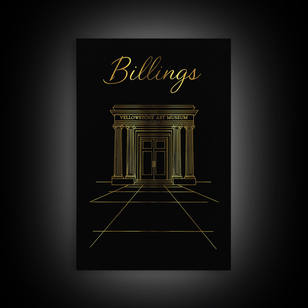 Billings Travel Poster, Framed Canvas Print, Dark Minimalist Wall Art, Billings City Art, Travel Wall Art, Vintage City Art, City Poster