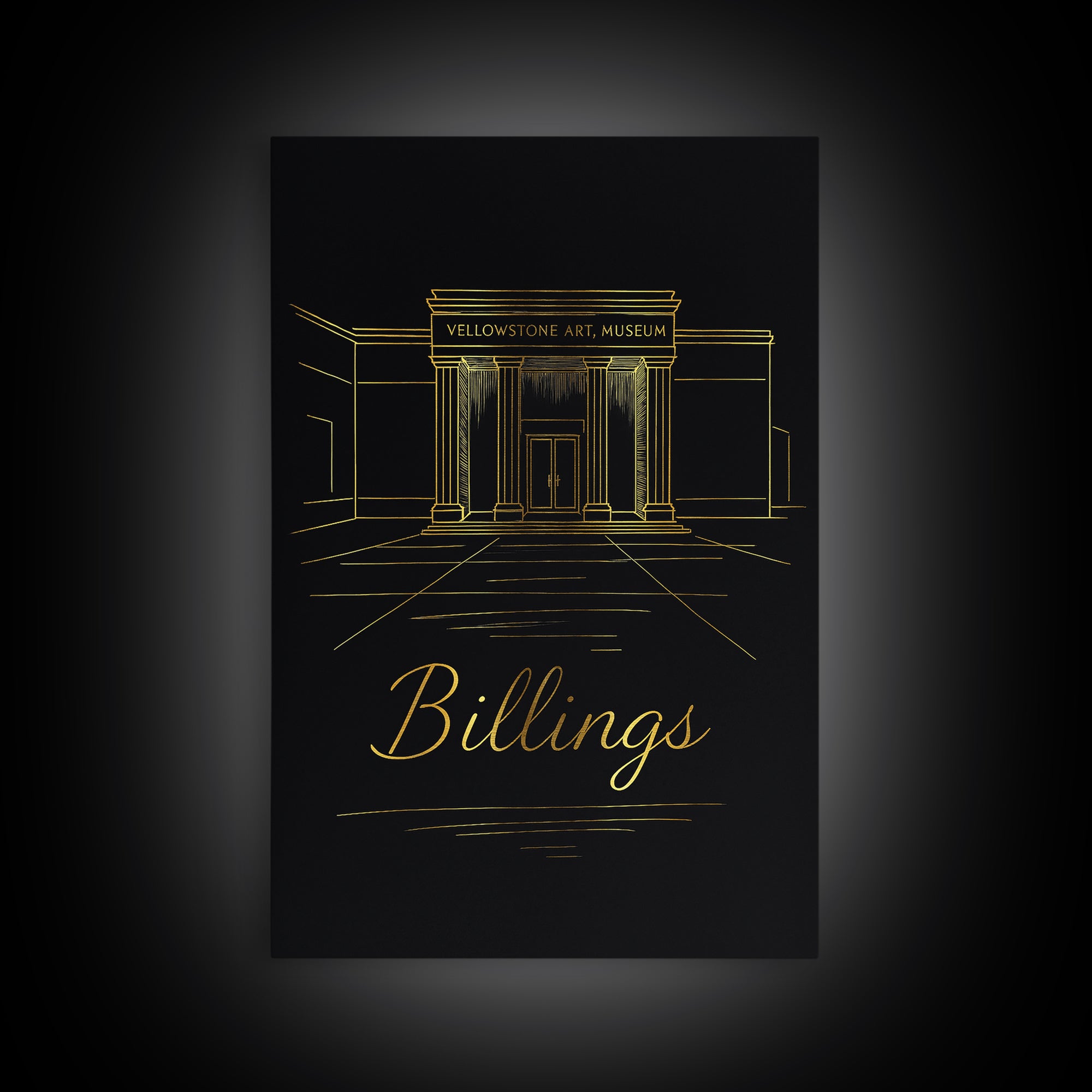 Billings Travel Poster, Framed Canvas Print, Black Gold Minimalist Art, Billings Wall Art, Retro Travel Print, Vintage City Art