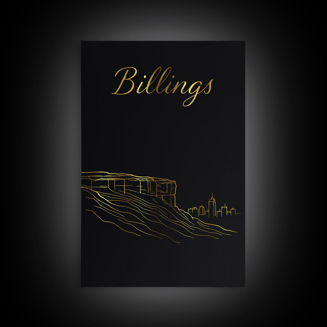 Billings Travel Poster, Canvas Print, Dark Minimalist Wall Art, Billings Wall Art, Vintage City Poster, Vintage Travel Art, Travel Gift