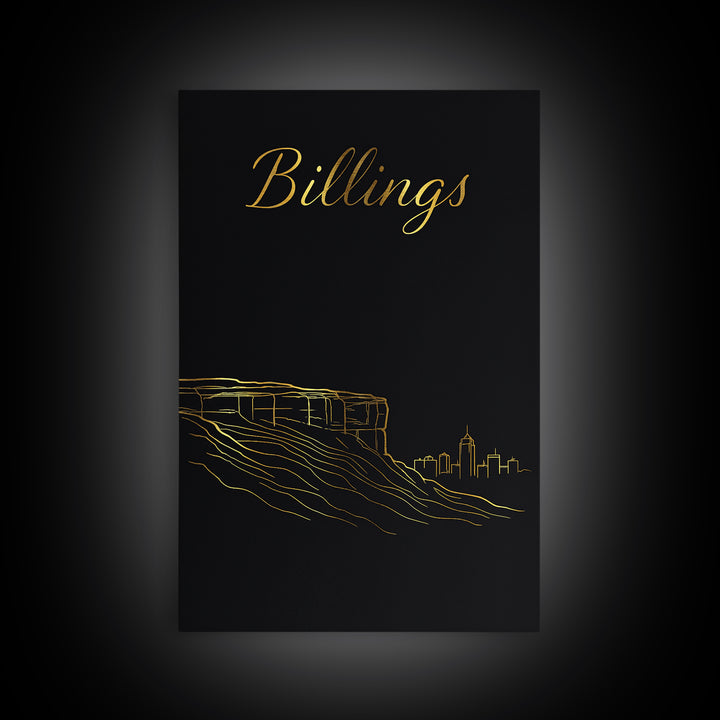 Billings Travel Poster, Canvas Print, Dark Minimalist Wall Art, Billings Wall Art, Vintage City Poster, Vintage Travel Art, Travel Gift