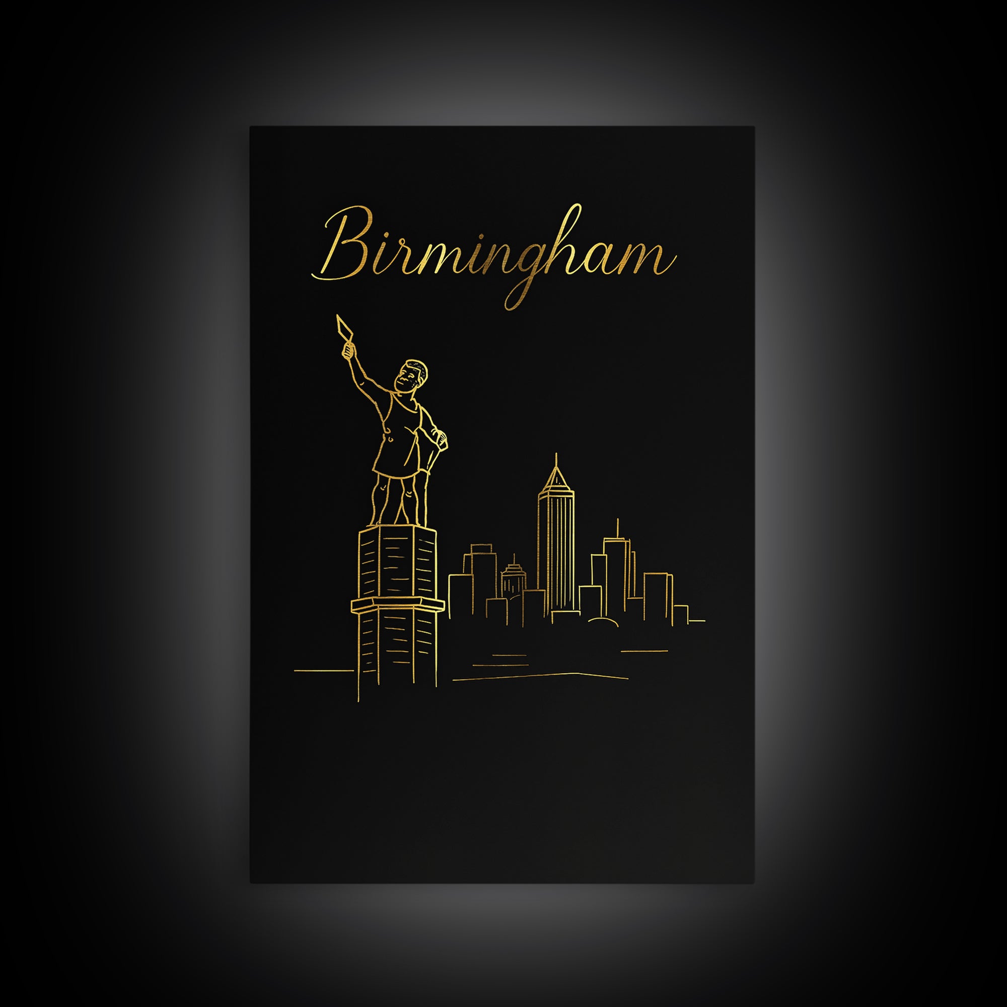 Birmingham Alabama Travel Poster, Canvas Print, Black Gold Minimalist Art, Birmingham Wall Art, Vintage Travel Art, Living Room Wall Art