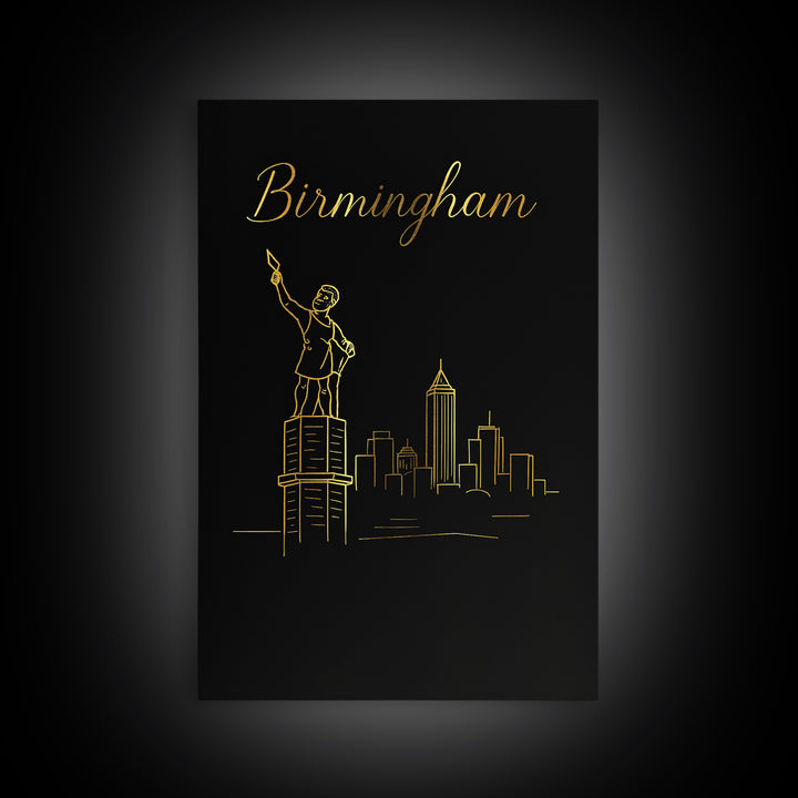 Birmingham Alabama Travel Poster, Canvas Print, Black Gold Minimalist Art, Birmingham Wall Art, Vintage Travel Art, Living Room Wall Art