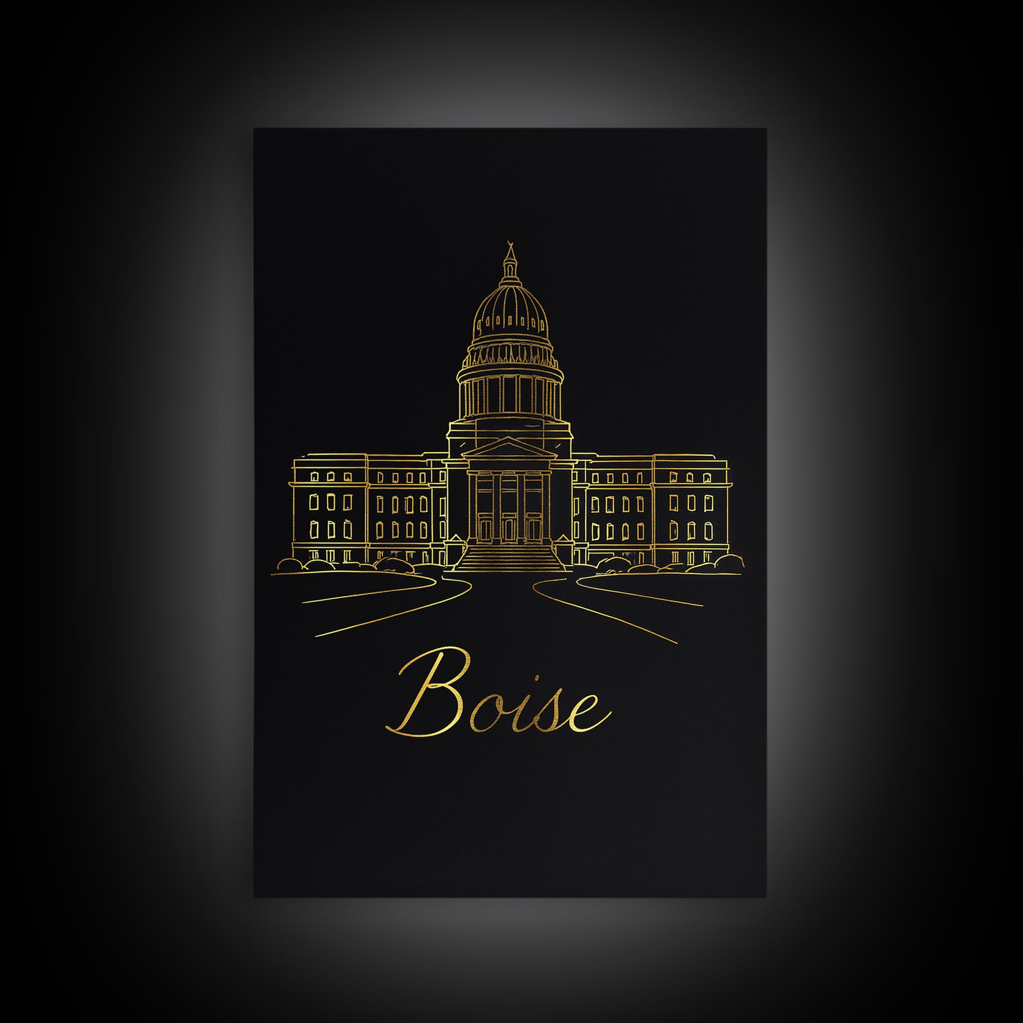 Boise Idaho Travel Poster, Canvas Print, Minimalist Gold Line Art, Boise Travel Art, Wall Art, Mid Century Wall Art, Wanderlust Decor