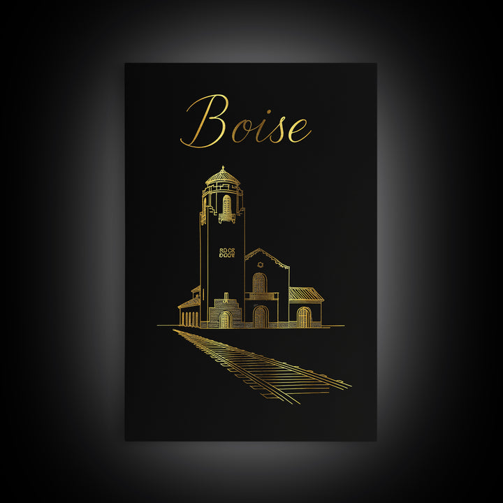 Boise Travel Poster, Canvas Print, Gold Outline Poster Art, Boise Poster Print, City Travel Prints, Travel Wall Art, City Illustration