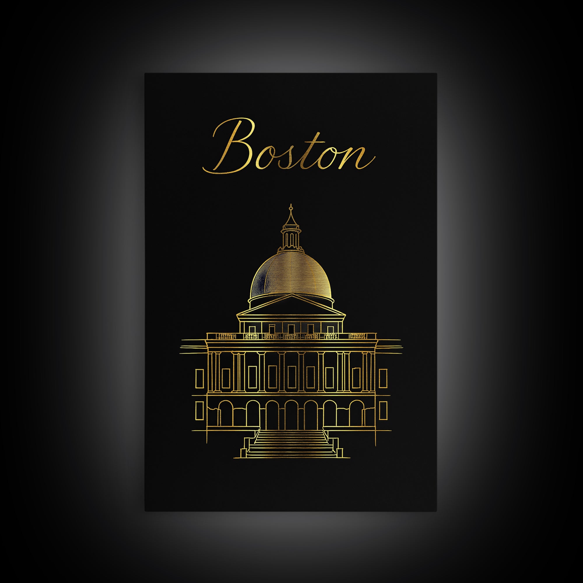 Boston Massachusetts Travel Poster, Canvas Print, Minimalist Gold Line Art, Boston City Art, Fine Art Print, Wall Art, Travel Gift