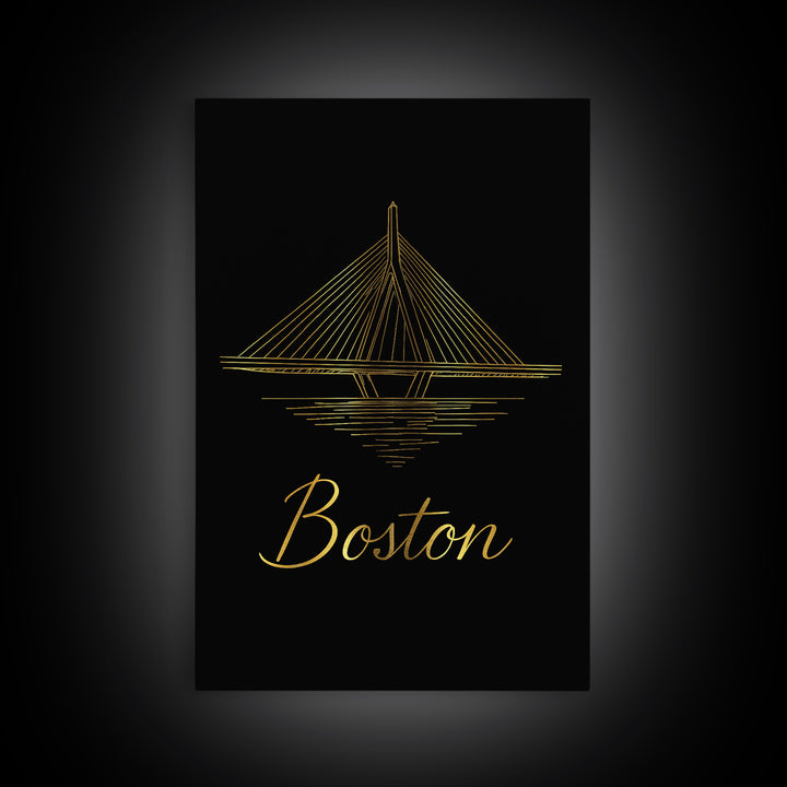 Boston Travel Poster, Framed Canvas Print, Gold Outline Poster Art, Boston Art Print, Modern Wall Decor, Mid Century Wall Art, Wall Art