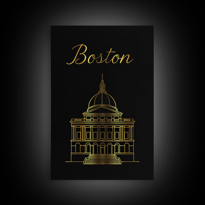 Boston Travel Poster, Canvas Print, Dark Minimalist Wall Art, Boston Art Print, City Illustration, Mid Century Wall Art, Gift For Travelers