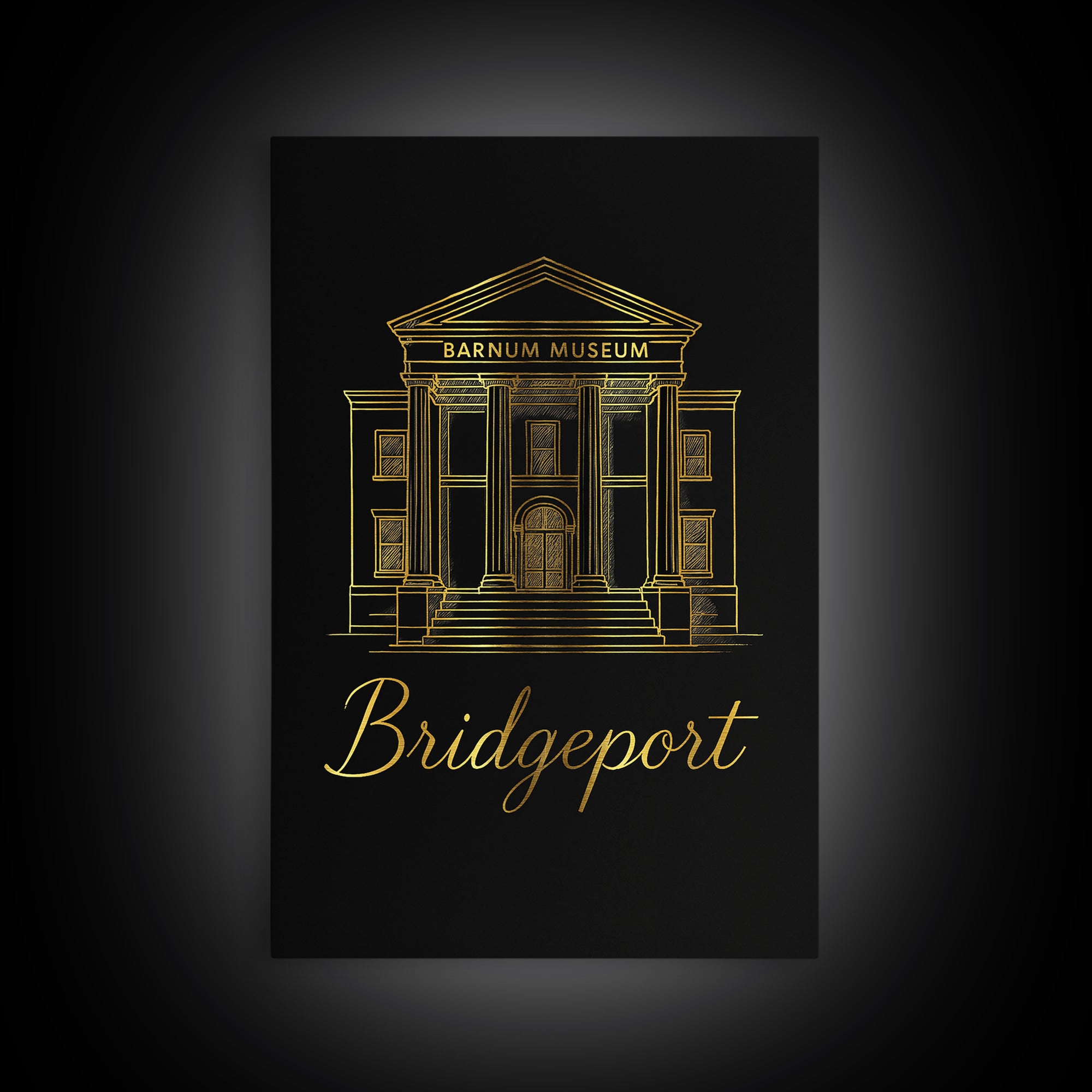Bridgeport Travel Poster, Framed Canvas Print, Gold Outline Poster Art, Bridgeport Art Print, Mid Century Wall Art, Vintage City Art