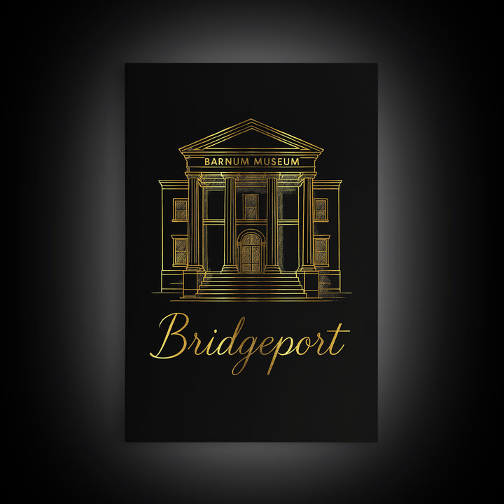 Bridgeport Travel Poster, Framed Canvas Print, Gold Outline Poster Art, Bridgeport Art Print, Mid Century Wall Art, Vintage City Art