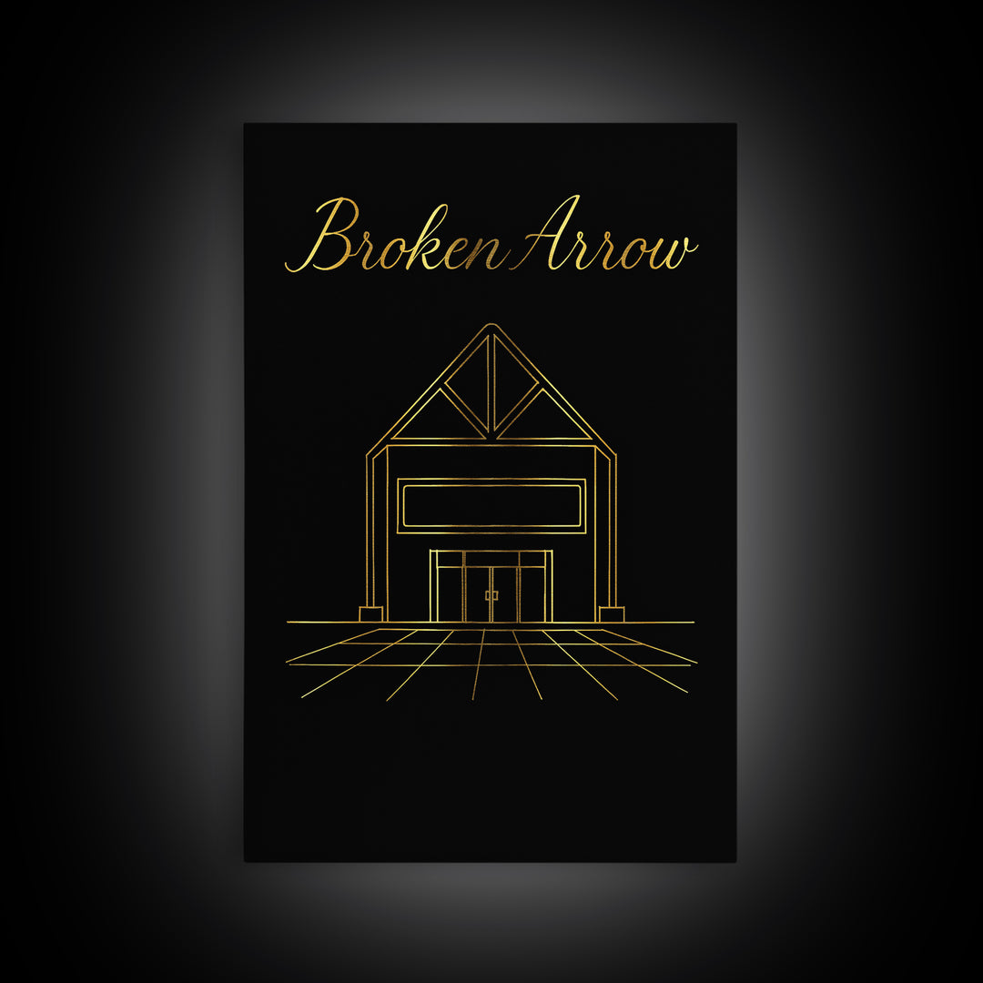 Broken Arrow Oklahoma Travel Poster, Canvas Print, Dark Minimalist Wall Art, Broken Arrow Travel Art, Gift For Travelers, Wall Art