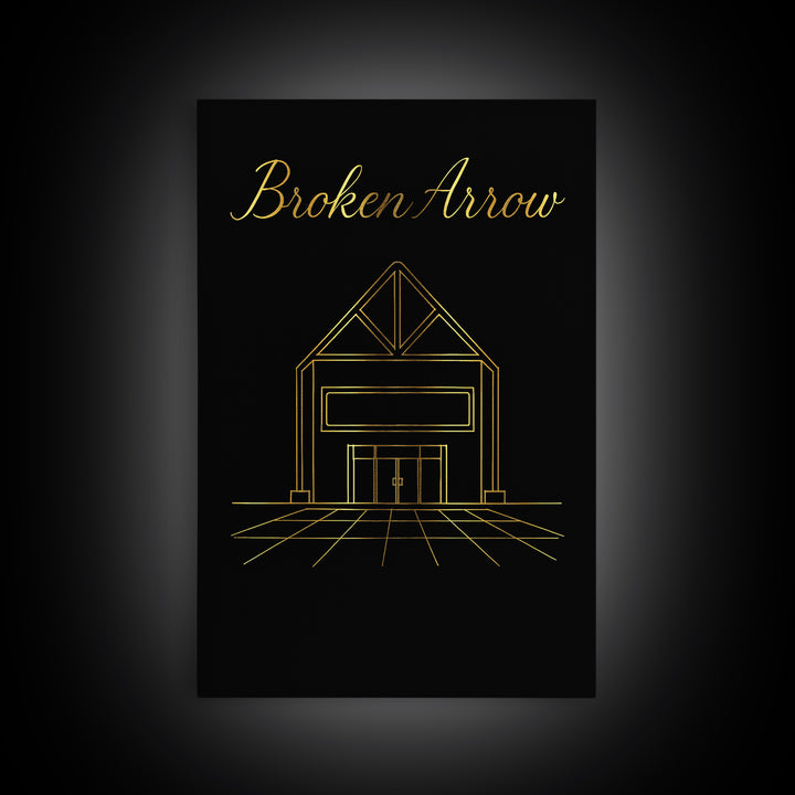 Broken Arrow Oklahoma Travel Poster, Canvas Print, Dark Minimalist Wall Art, Broken Arrow Travel Art, Gift For Travelers, Wall Art
