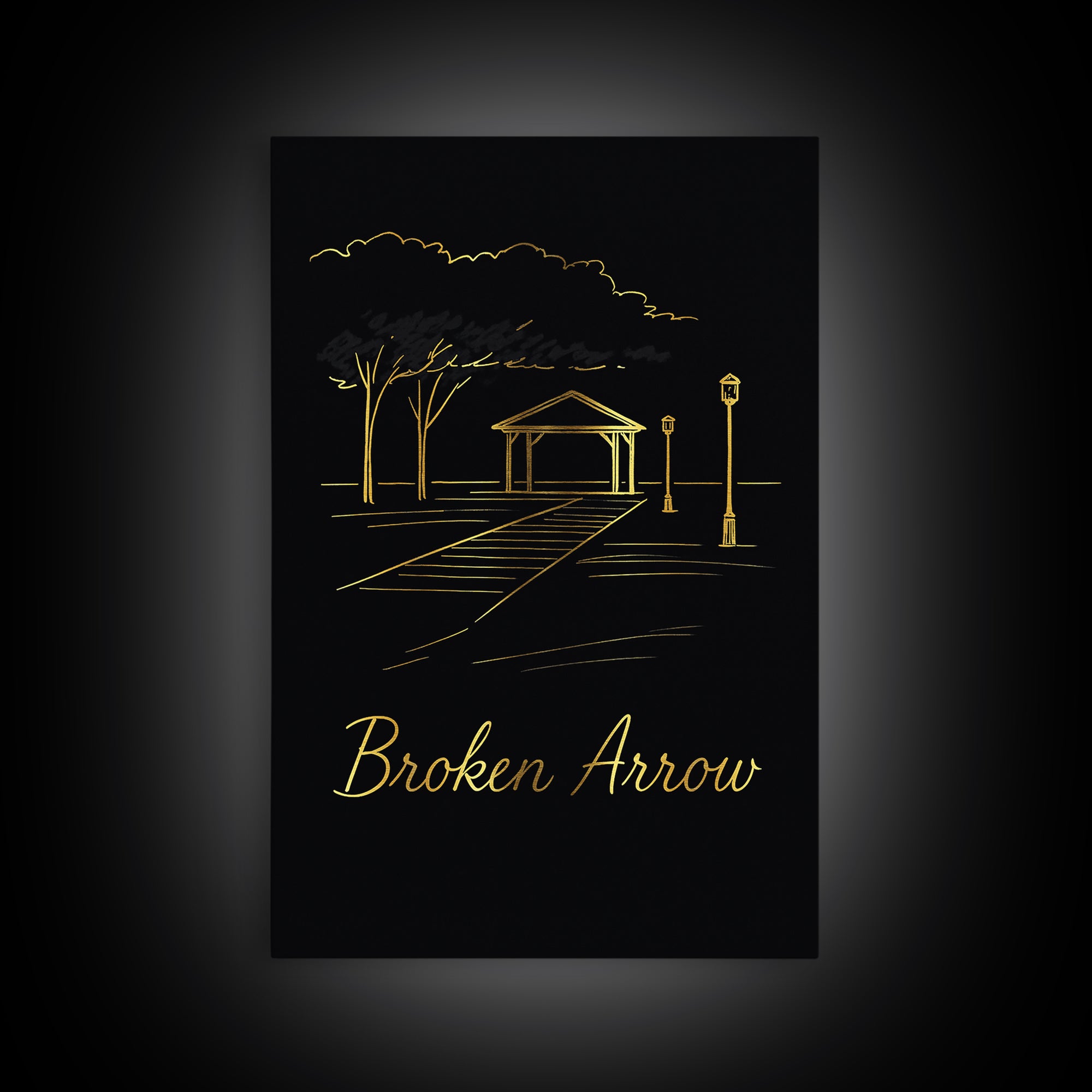 Broken Arrow Travel Poster, Canvas Print, Minimalist Gold Line Art, Broken Arrow Wall Art, Gift For Travelers, Travel Art Print