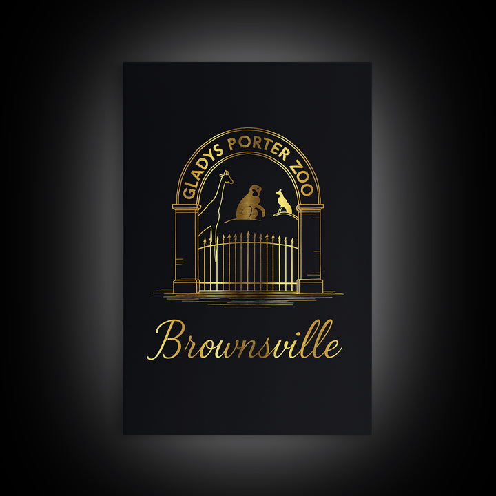 Brownsville Travel Poster, Framed Canvas Print, Minimalist Gold Line Art, Brownsville Poster Print, Watercolor Skyline, Gift For Travelers